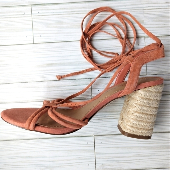 Gibson Latimer Leather and Rope Espadrille Strappy Heels in Coral Size 9 - Picture 3 of 10
